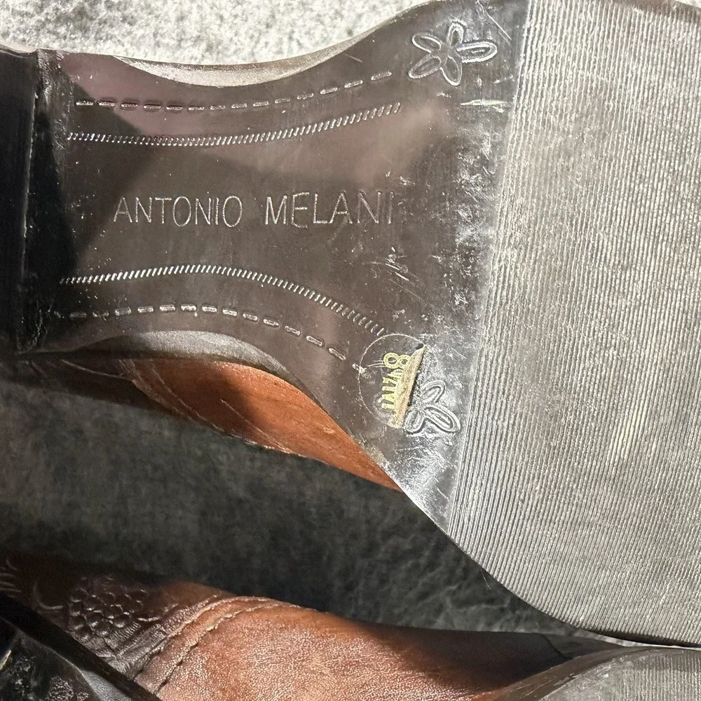 Antonio Melani Women's Western Cowgirl Tooled Bootie Brown Leather Size 8.5